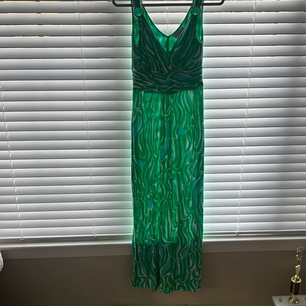 Lilly Pulitzer Green Abstract Print V-Neck Maxi Dress